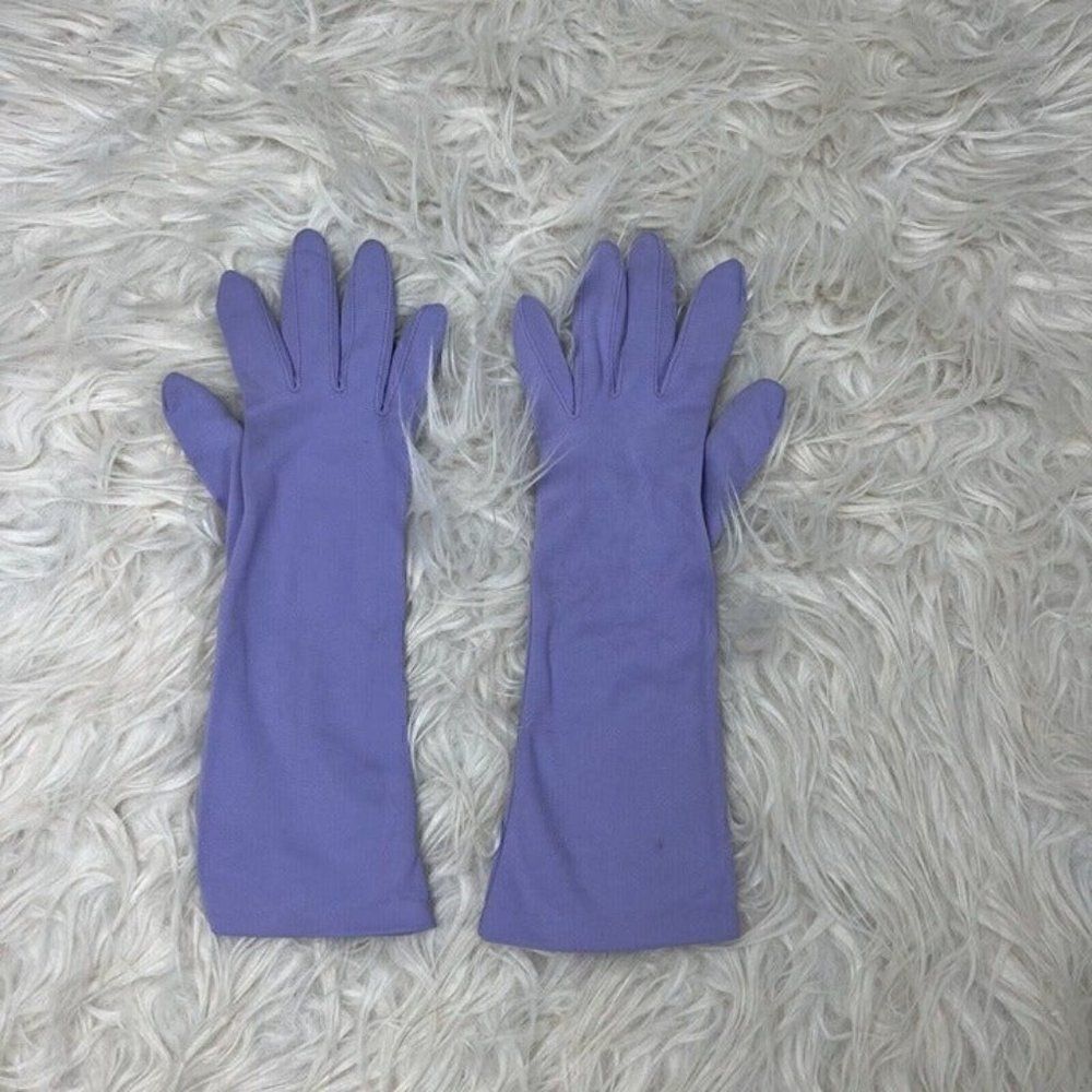 Vintage 70s Pastel Purple Nylon Cotton Forearm Length Womens Gloves ONE SIZE